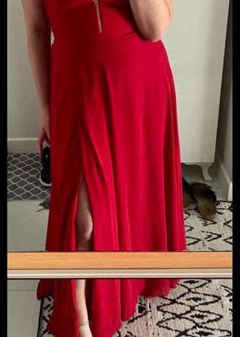 Kırmızı Uzun Drapeli Kadın Abiye - Görsel 6