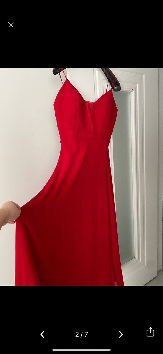 Kırmızı Uzun Drapeli Kadın Abiye - Görsel 4