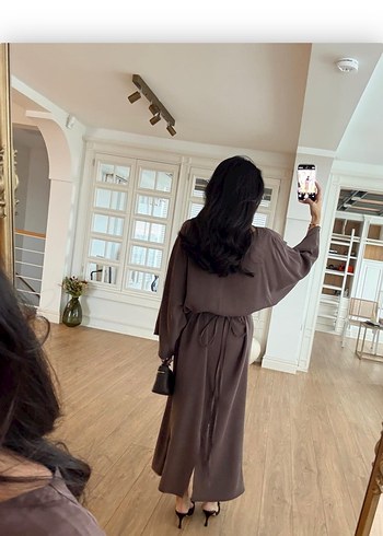 Bej Kadın Uzun Kollu Minimalist Elbise - Görsel 2