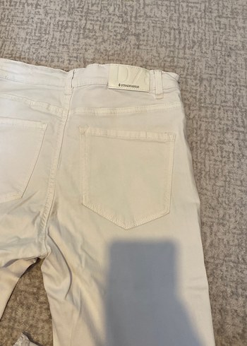 Beyaz Midi Keten Kadın Pantolon - Görsel 4