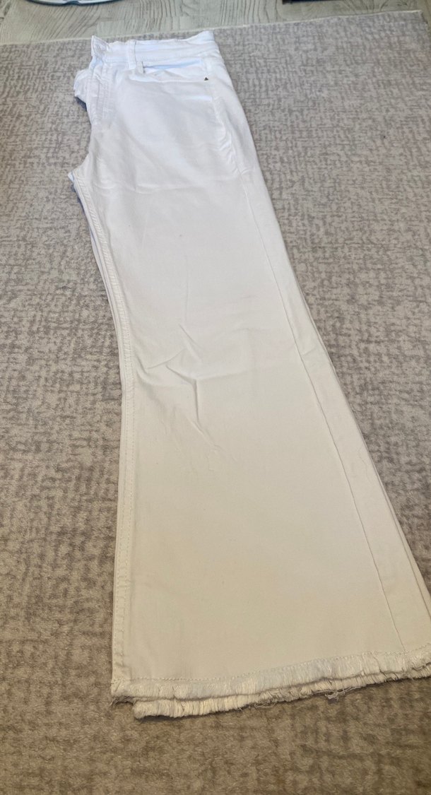 Beyaz Midi Keten Kadın Pantolon - Görsel 2