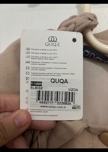 Bej Uzun Kollu Düğmeli Keten Elbise - Görsel 5