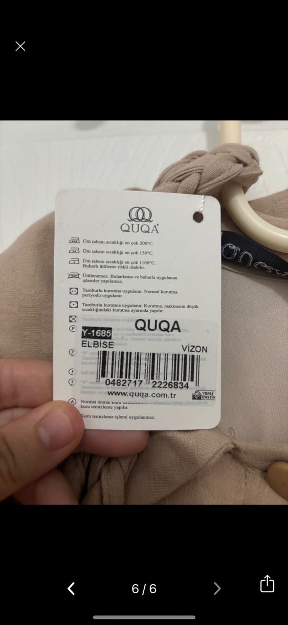 Bej Uzun Kollu Düğmeli Keten Elbise - Görsel 5