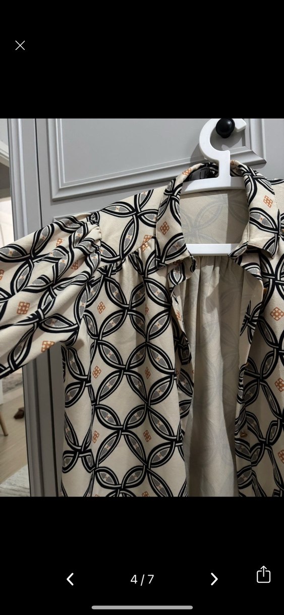 Düğmeli, Uzun Kollu Bohem Desenli Kadın Gömlek - Görsel 3