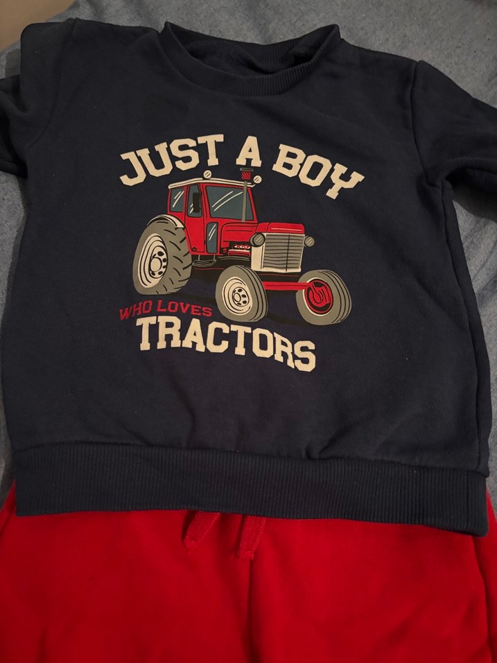 Bebek Erkek Kırmızı Traktör Baskılı Takım - Görsel 2