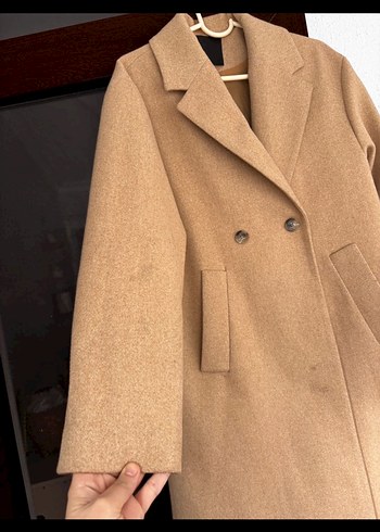 Düğmeli Koyu Kahverengi Midi Kadın Yün Kaban - Görsel 3