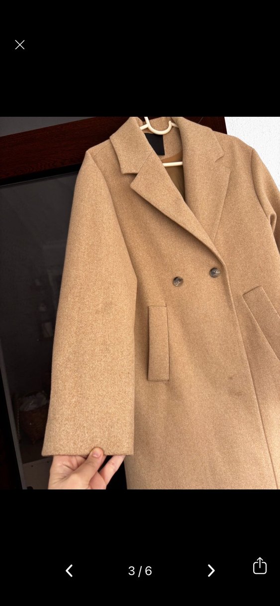 Düğmeli Koyu Kahverengi Midi Kadın Yün Kaban - Görsel 3