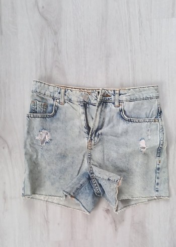 Düğmeli Gri Mavi Kadın Denim Şort - Görsel 2