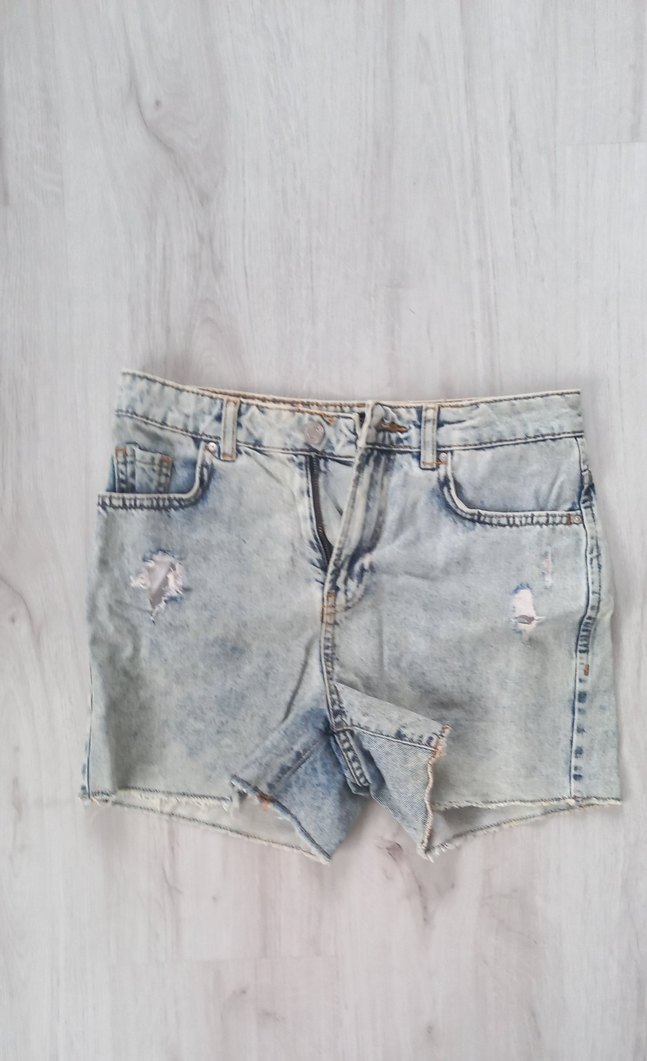 Düğmeli Gri Mavi Kadın Denim Şort - Görsel 2