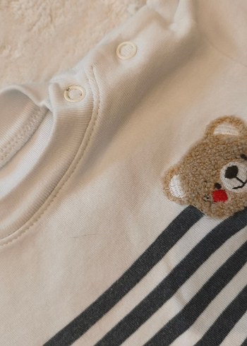 Beyaz lacivert Erkek bebek üst Ayıcık Nakışlı - Görsel 2