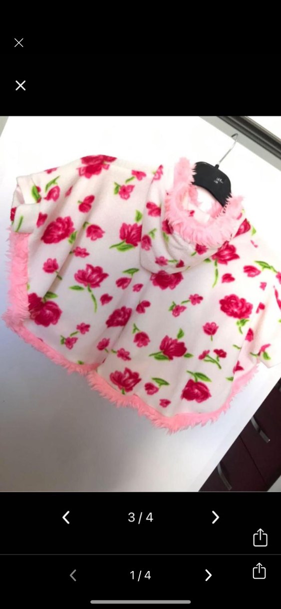 Çiçek Desenli Kız Çocuk Ponçosu, Düğmeli, Pembe #pelus #panco - Görsel 3