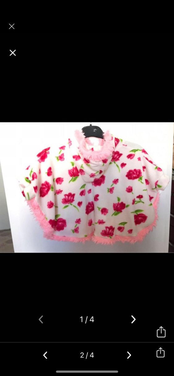Çiçek Desenli Kız Çocuk Ponçosu, Düğmeli, Pembe #pelus #panco - Görsel 2