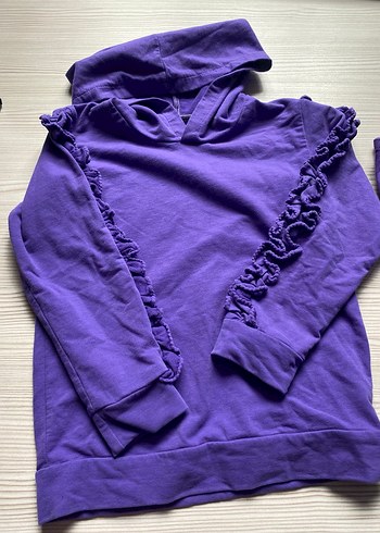 Mor Kız Sweatshirt ve Eşofman Takımı Fırfırlı - Görsel 2