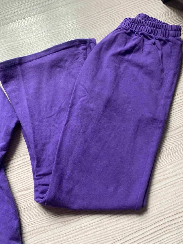 Mor Kız Sweatshirt ve Eşofman Takımı Fırfırlı - Görsel 3