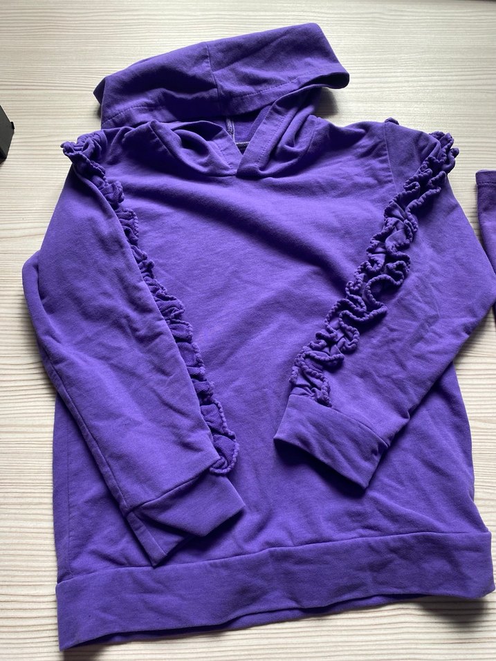 Mor Kız Sweatshirt ve Eşofman Takımı Fırfırlı - Görsel 2