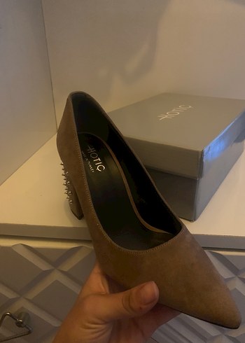 Bej Süet Kadın Topuklu Stiletto - Görsel 5