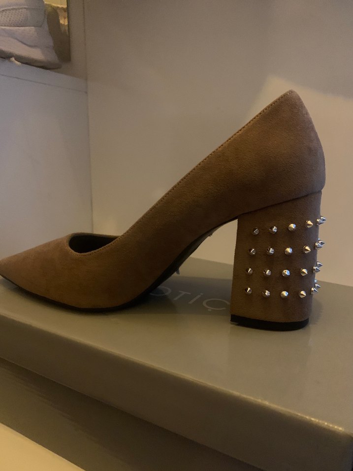 Bej Süet Kadın Topuklu Stiletto - Görsel 2