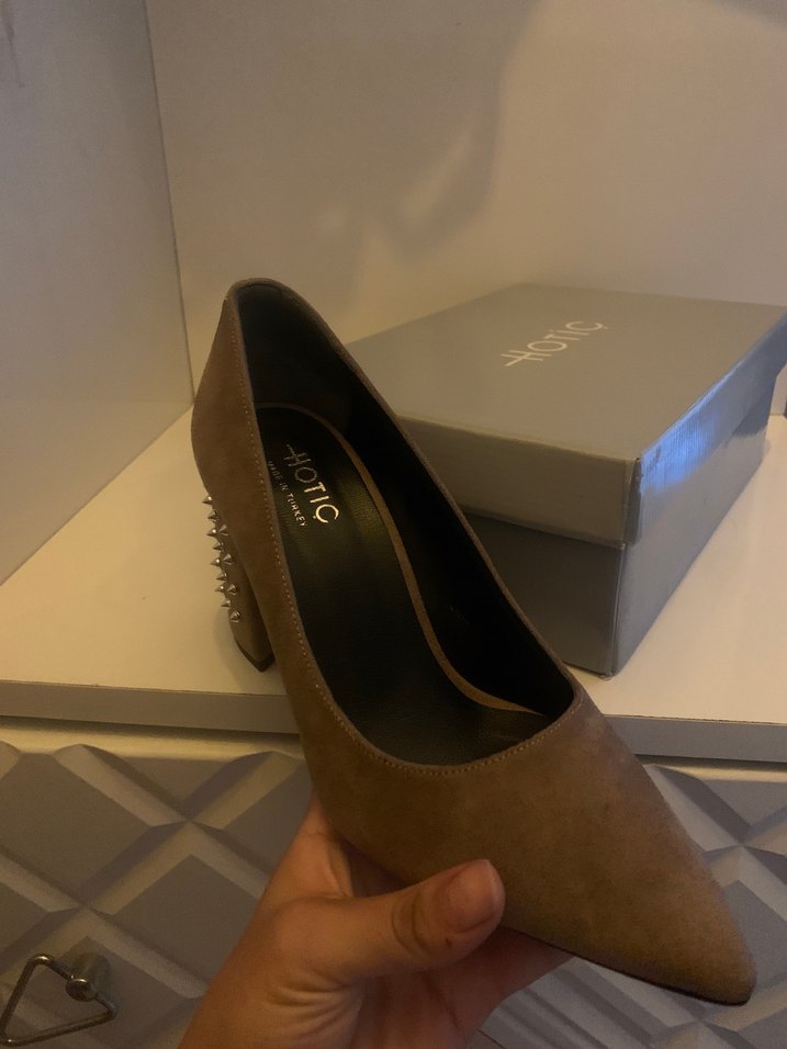 Bej Süet Kadın Topuklu Stiletto - Görsel 5