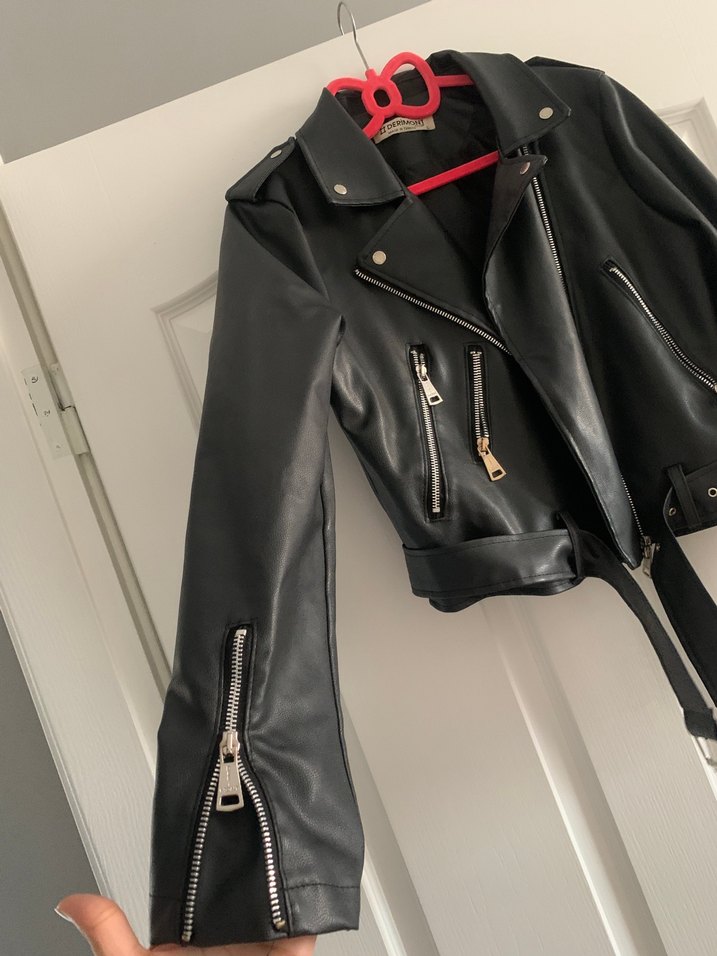 Siyah Deri Biker Ceket - Görsel 5