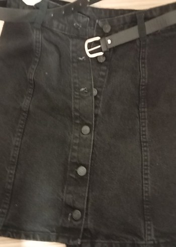 Düğmeli Siyah Denim Kadın Kemer