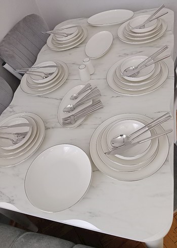 Aryıldız Beyaz Gri Çizgili Yemek Takımı