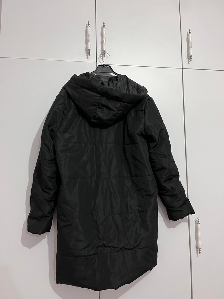 Düğmeli Siyah Kadın Uzun Kışlık Mont - Görsel 2