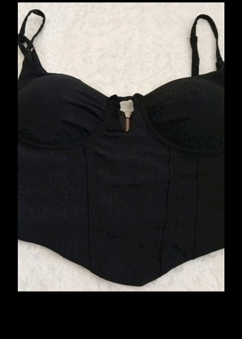 Siyah Gotik V Yakalı Askılı Büstiyer - Görsel 2