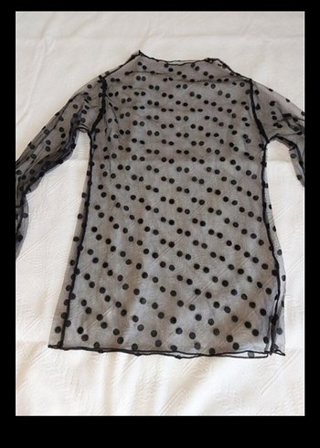 Bershka Dantel Detaylı Puantiyeli Siyah Transparan Bluz