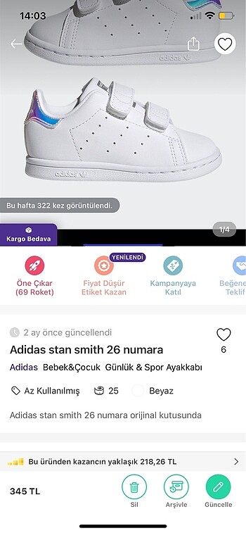 Adidas 26 numara stansmith