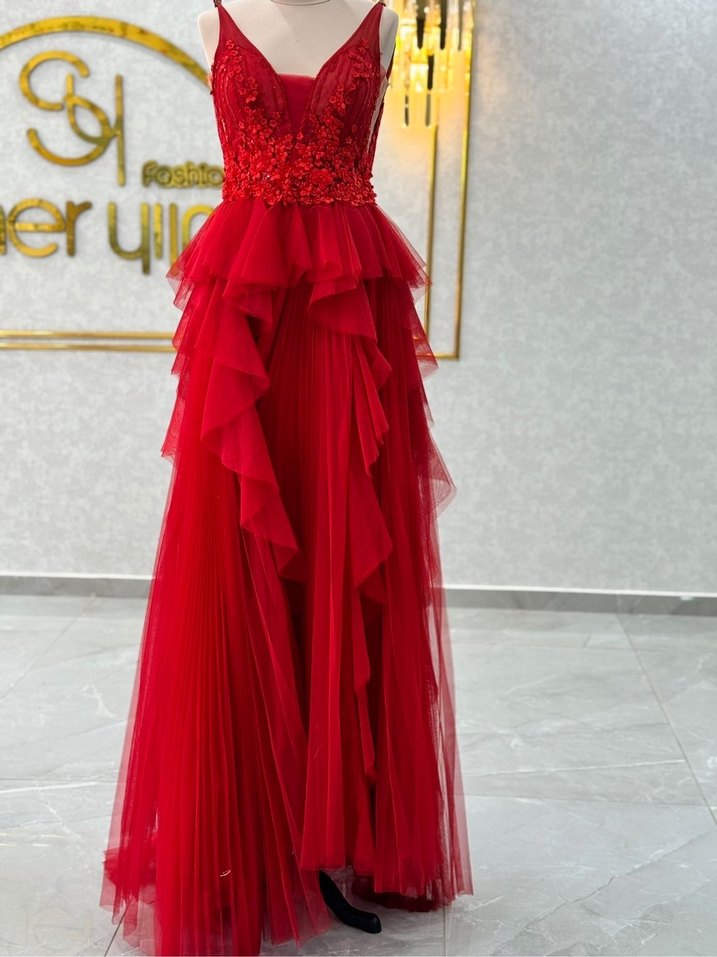 Kırmızı  Uzun Abiye Kına Elbise - Görsel 2