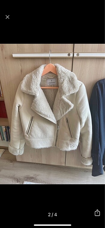 Stradivarius STRADİVARİUS beyaz,krem suni biker ceket