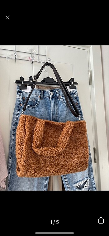 Mavi jeans kahve peluş çapraz yada kol çanta