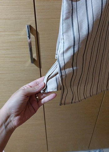 s Beden ten rengi Renk Düğmeli Bej Keten Uzun Kollu Gömlek