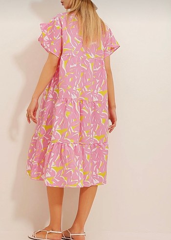 Pembe Midi Volanlı Elbise - Görsel 4