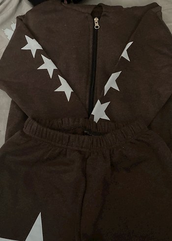 Kız Çocuk Kahverengi Yıldızlı Fermuarlı Takım - Görsel 2