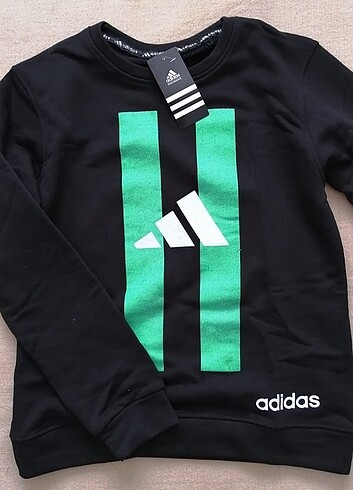 Adidas Baskılı Siyah Erkek Sweatshirt S Kapüşonsuz