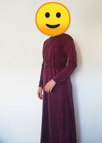 l Beden bordo Renk Düğmeli Bordo Uzun Kollu Uzun Elbise
