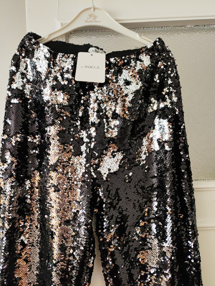 Kadın Parlak Payetli Dar Kesim Pantolon - Görsel 2