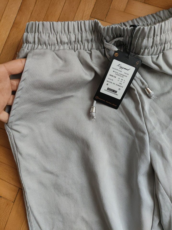 Gri Rahat Kesim Kadın Keten Pantolon - Görsel 3