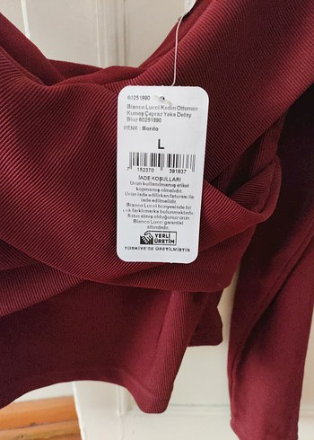 Bordo Drapeli V Yaka Uzun Kollu Mini Bluz - Görsel 4