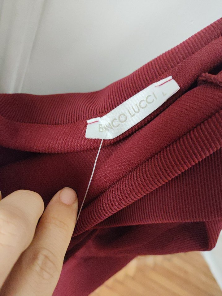 Bordo Drapeli V Yaka Uzun Kollu Mini Bluz - Görsel 3