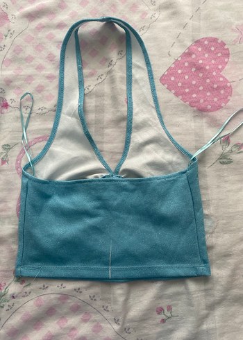 Sheinside mavi simli boyundan geçirmeli crop top