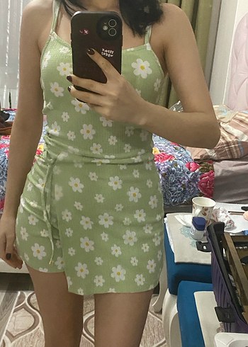 papatya desenli Yeşil Tulum - Görsel 4