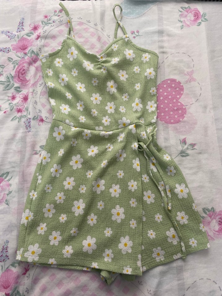 papatya desenli Yeşil Tulum - Görsel 2