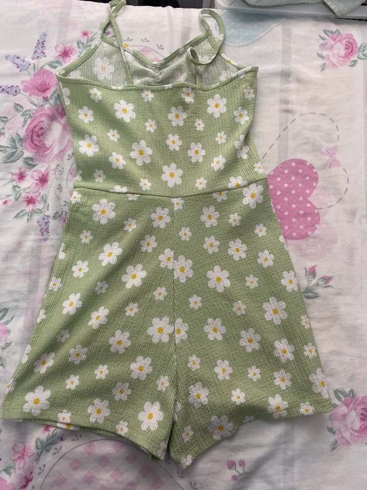 papatya desenli Yeşil Tulum - Görsel 3