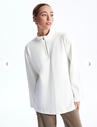 Lcw modest krem fermuarlı üç iplik şardonlu sweat
