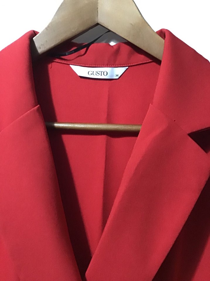 Kemerli Kırmızı Uzun Kollu Kadın Tulum - Görsel 3