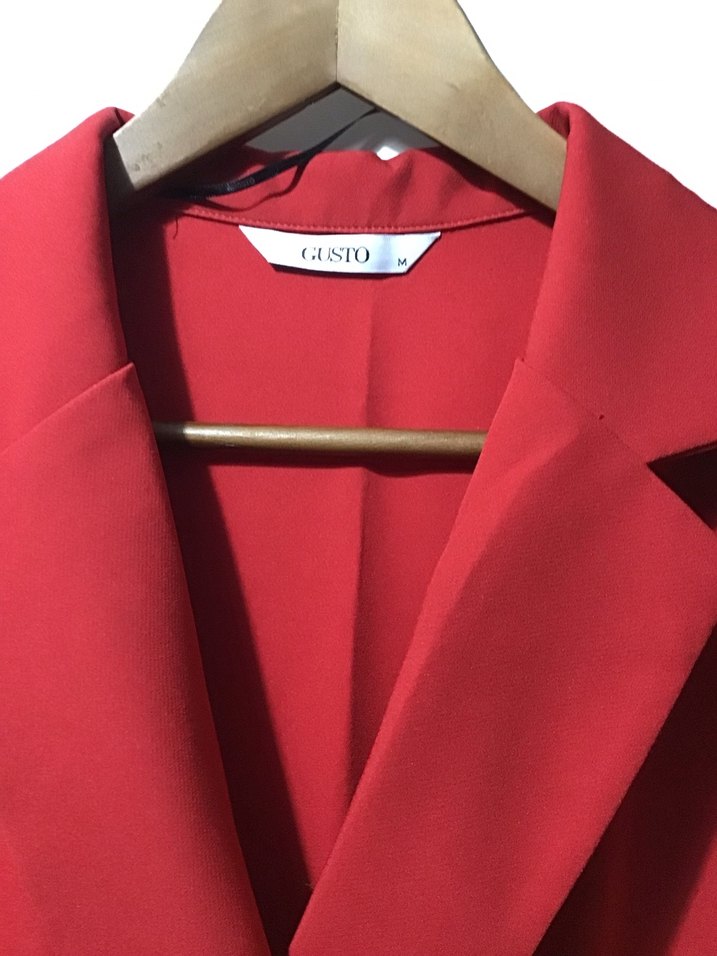 Kemerli Kırmızı Uzun Kollu Kadın Tulum - Görsel 4