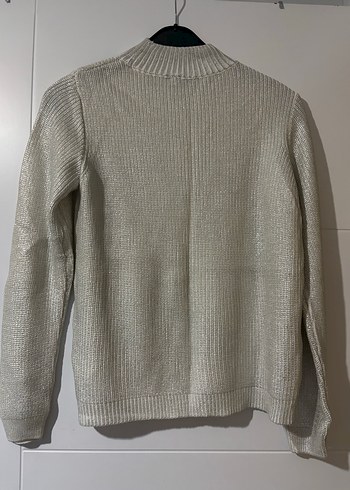 Bej Parıltılı Örgü Yaka Detaylı Kadın Kazak - Görsel 2