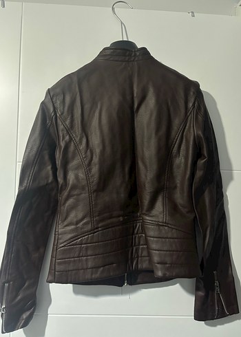 Kahverengi Kadın Deri Biker Ceker - Görsel 3